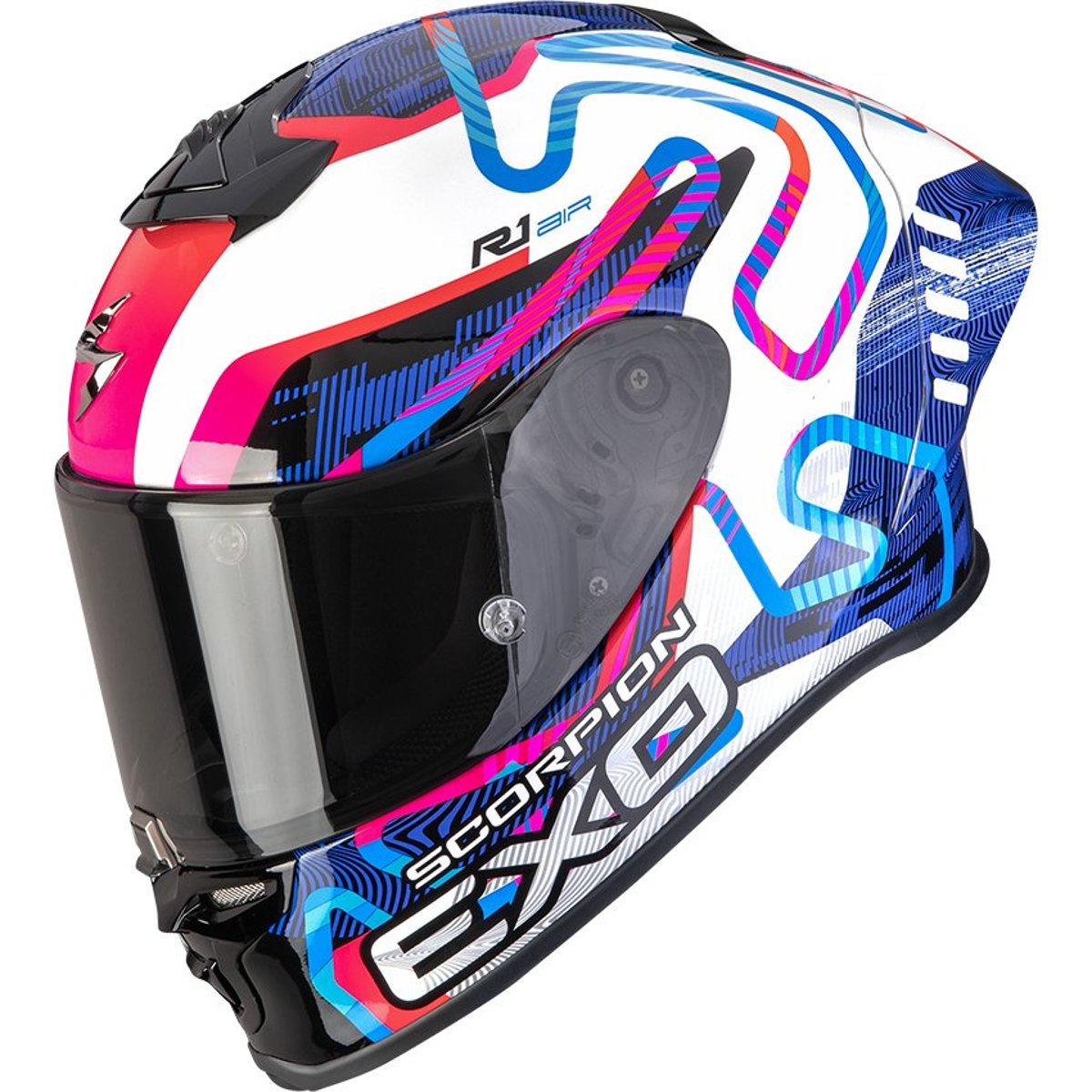 Casco SCORPION Exo-R1 Evo II Air Cornering White / Blue / Pink