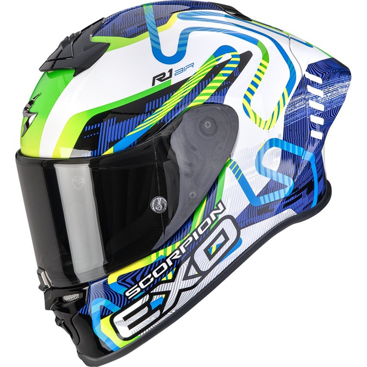 Casco SCORPION Exo-R1 Evo II Air Cornering White / Blue / Green