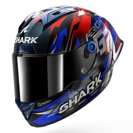 Casco Shark Aeron GP FIM Replica Zarco Victory 2025 Carbon / Blue Chrom